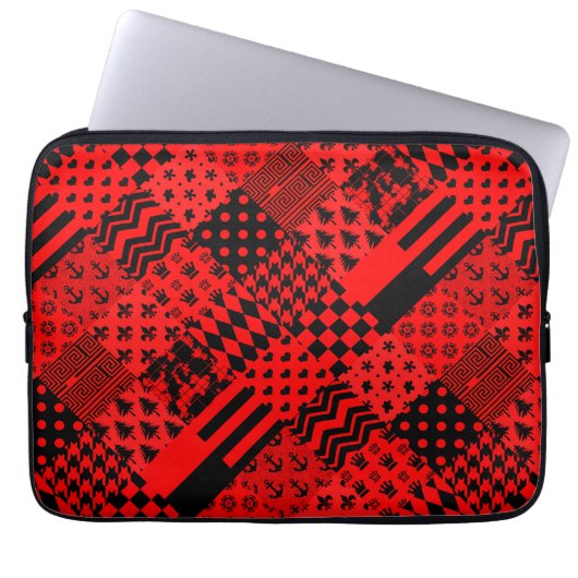 Design des Patchwork-Designs für die roten, gemisc Laptopschutzhülle (Vorderseite)