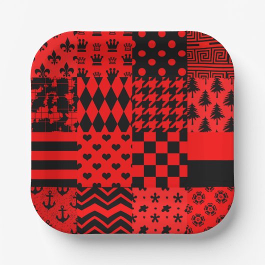 Design des Patchwork-Designs für die roten, gemisc Pappteller (Vorderseite)