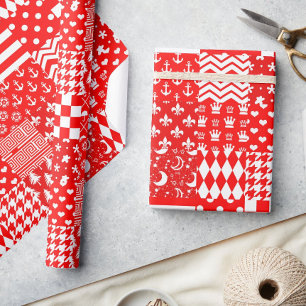 Design des Patchwork-Designs für Red White Mixed P Geschenkpapier