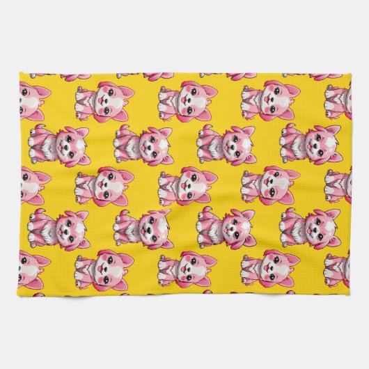 Design des Pink Puppy Docks - Gelb Geschirrtuch (Horizontal)