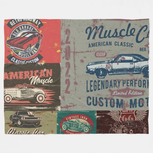 Design des Retro-Autos Fleecedecke (Vorderseite (Horizontal))