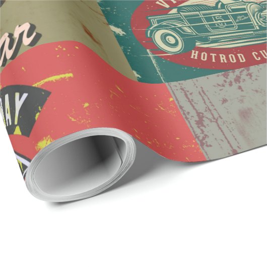 Design des Retro-Autos Geschenkpapier (Rolleneckpunkt)