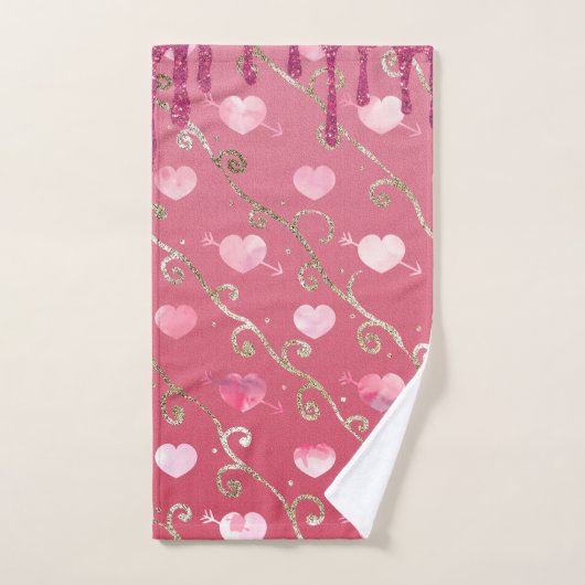 Design des rosa Herz-Glitzer-Designs Badhandtuch Set (Handtuch)