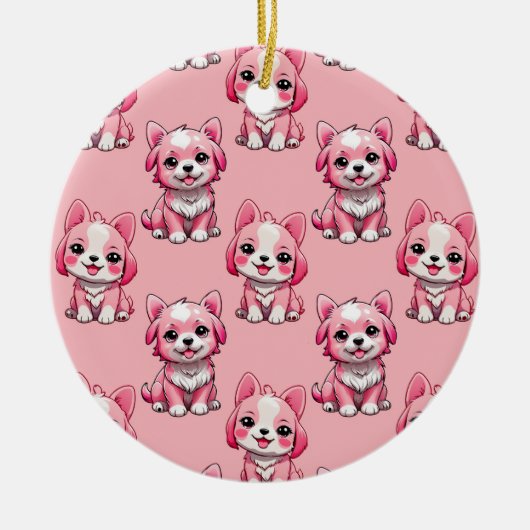 Design des rosa Welpen-Hundes - Rosa Keramik Ornament (Vorne)