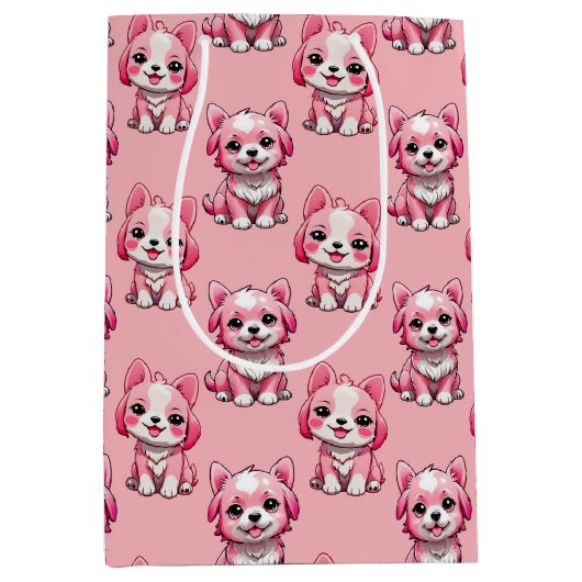 Design des rosa Welpen-Hundes - Rosa Mittlere Geschenktüte (Vorderseite)
