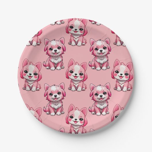 Design des rosa Welpen-Hundes - Rosa Pappteller (Vorderseite)