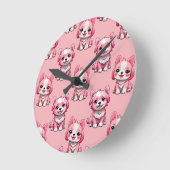 Design des rosa Welpen-Hundes - Rosa Runde Wanduhr (Winkel)