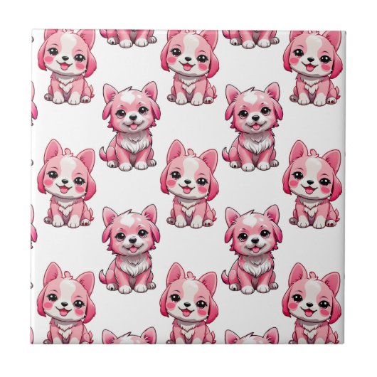 Design des rosa Welpen-Hundes - weiß Fliese (Vorderseite)