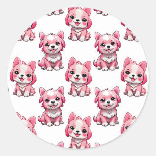 Design des rosa Welpen-Hundes - weiß Runder Aufkleber