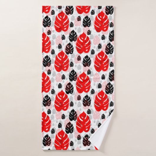 Design des roten schwarzen Leaf-Illustrationsmuste Badehandtuch (Badehandtuch)