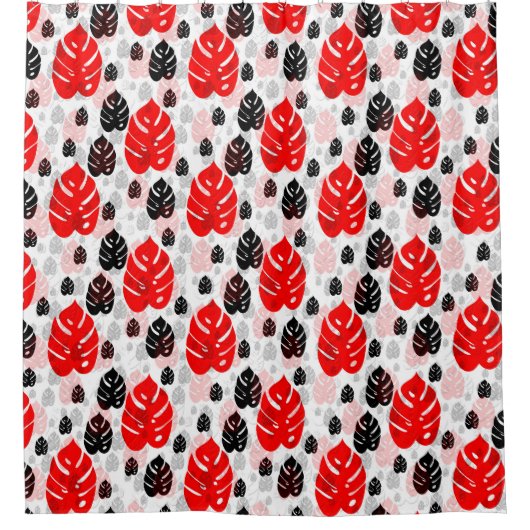 Design des roten schwarzen Leaf-Illustrationsmuste Duschvorhang (Vorderseite)