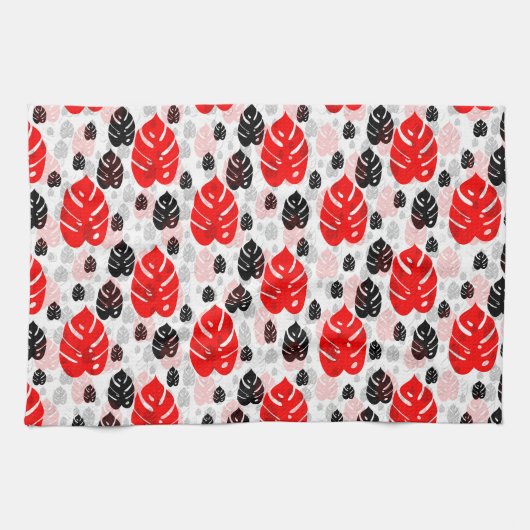 Design des roten schwarzen Leaf-Illustrationsmuste Geschirrtuch (Horizontal)
