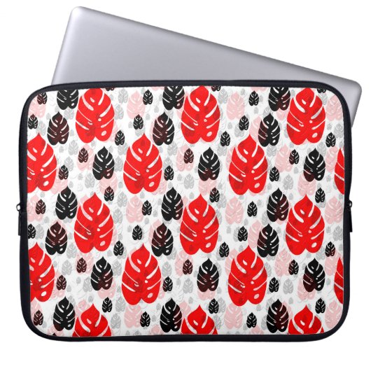 Design des roten schwarzen Leaf-Illustrationsmuste Laptopschutzhülle (Vorderseite)