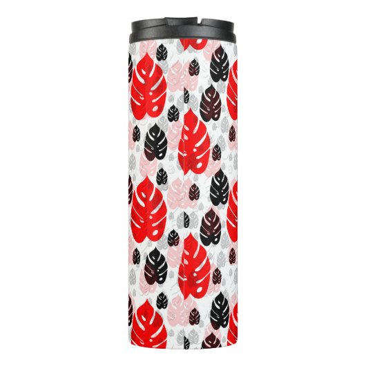 Design des roten schwarzen Leaf-Illustrationsmuste Thermosbecher (Rückseite)