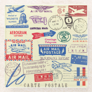 Design des Set für die Vintage Briefmarke. Glasuntersetzer