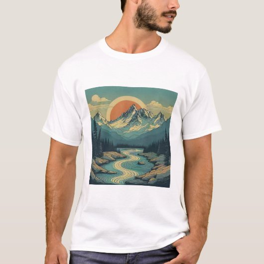 Design des Sunset Mountain T - Shirt (Vorderseite)