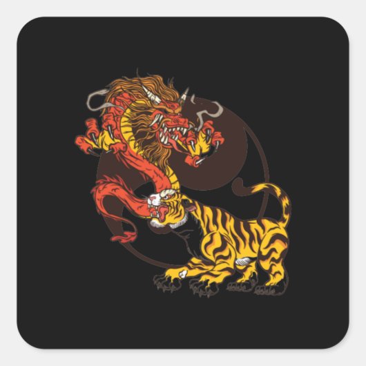 Design des T - Shirt Dragon-and-Tiger-Yin-Yang Quadratischer Aufkleber (Vorderseite)
