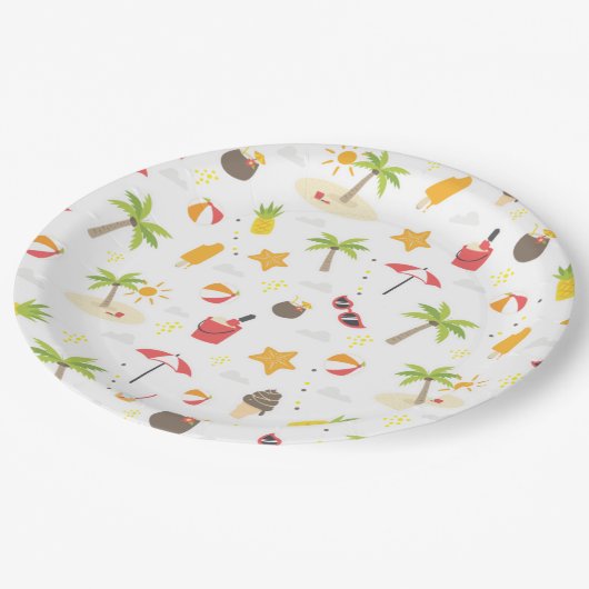 Design des tropischen Sommerstrand Pappteller (Schrägansicht)