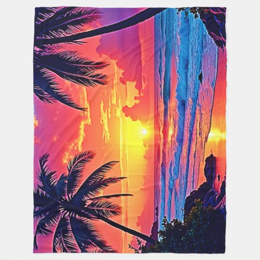 Design des tropischen Sonnenuntergangs Fleecedecke (Vorderseite)