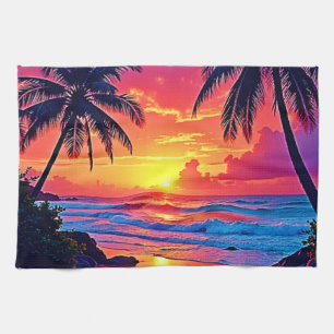 Design des tropischen Sonnenuntergangs Geschirrtuch