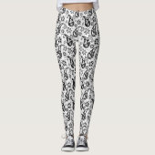 Design des weißen Blumenmusters Leggings (Vorderseite)