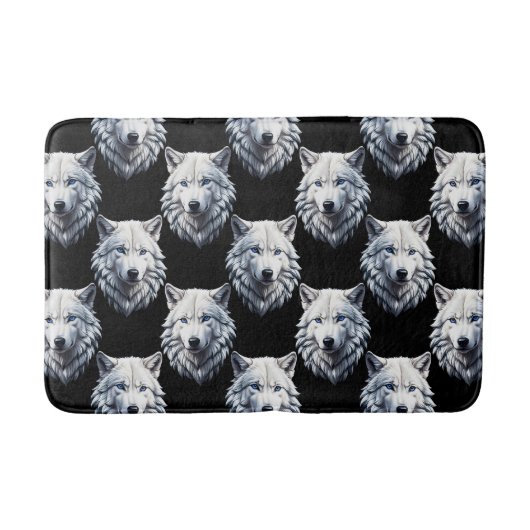 Design des weißen Wolfskopfes Badematte (Vorderseite)