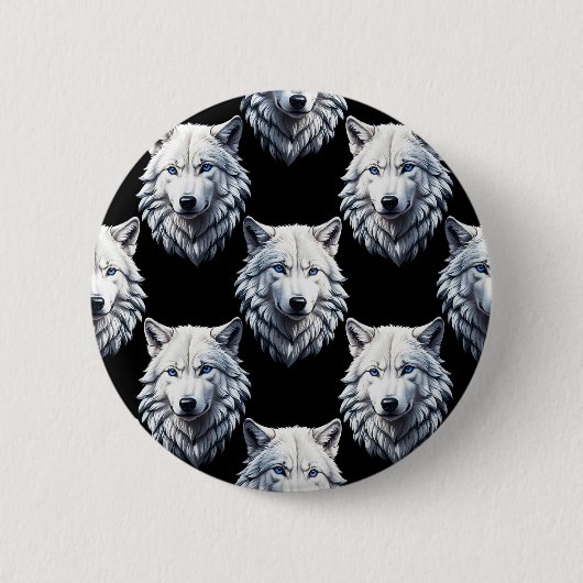 Design des weißen Wolfskopfes Button (Vorderseite)