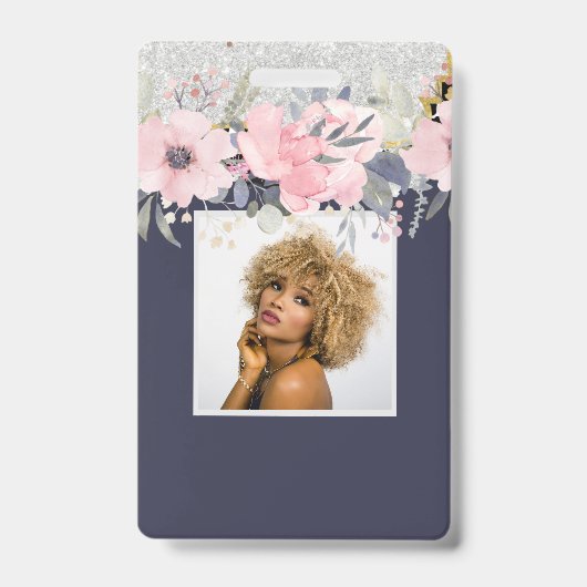 Design Eigene Hübsche Girly Pink Blumengestation Ausweis (Front)