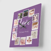 Design einer 12-FotoCollage Personalisiert Lila Quadratische Wanduhr (Winkel)