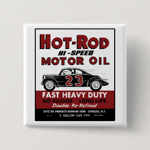 Design einer alten Blechdose für Hot-Rod-Motoröl Button