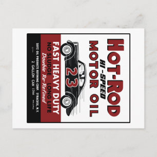 Design einer Blechdose für Vintage-Hot-Rod-Motoröl Postkarte
