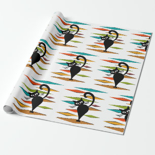 Design einer schwarzen Katze im Stil der Mitte des Geschenkpapier