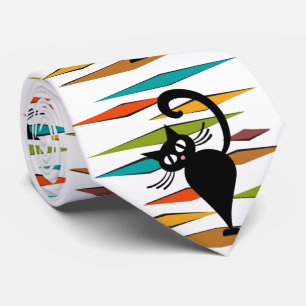 Design einer schwarzen Katze im Stil der Mitte des Krawatte