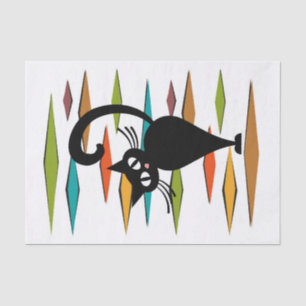 Design einer schwarzen Katze im Stil der Mitte des Seidenpapier