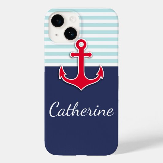Design-Fall des trendy Navy Blue Nautical Red Anch Case-Mate iPhone Hülle (Rückseite)