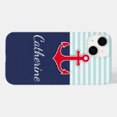 Design-Fall des trendy Navy Blue Nautical Red Anch Case-Mate iPhone Hülle (Rückseite (Horizontal))