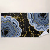 Design für Blue, Gold und Black Agate Geode Stone Strandtuch (Vorderseite)