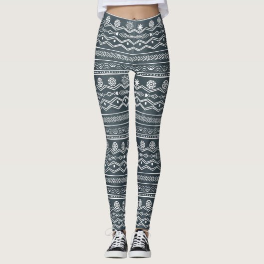 Design für das Doodlen von weißen und grauen Stämm Leggings (Vorderseite)