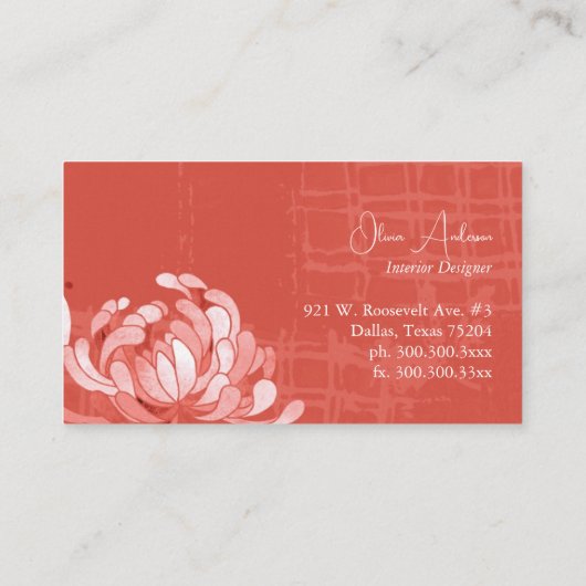 Design für den Blumendesign Red Custom Visitenkarte (Rückseite)