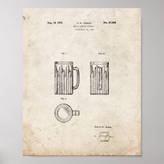 Design für ein Bier-Tasse-Patent - Altes Aussehen Poster