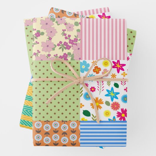 Design für ein Retro-Patchwork-Quilt-Nähen Geschenkpapier Set (Beispiel)