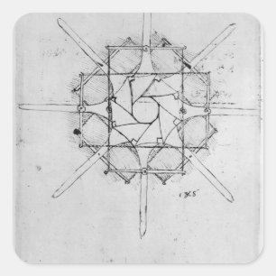 Design für einen faltbaren Capstan-Griff, Fol. 376 Quadratischer Aufkleber
