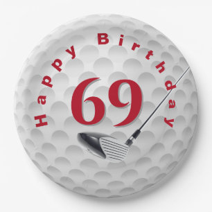 Design für einen Golfball zum 69. Geburtstag Pappteller