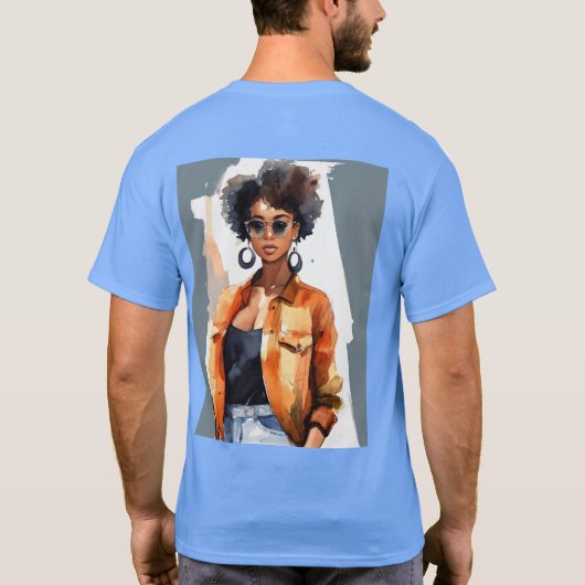 Design für einen T - Shirt mit einer schwarzen Fra (Rückseite)