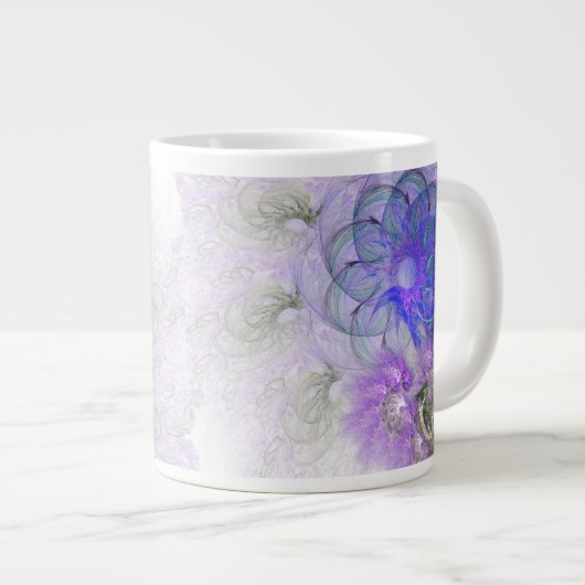 Design für lila und blaue Lacy-Abstrakte Blume Jumbo-Tasse (Vorderseite Rechts)