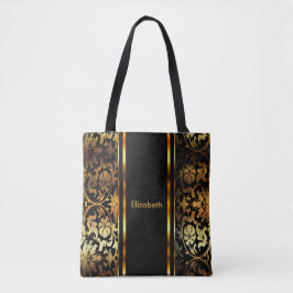 Design für schwarze und goldene Flora-Damaskus Tasche
