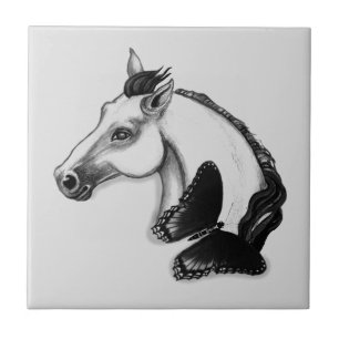 Design für Weißes Pferd und Schmetterlinge Fliese
