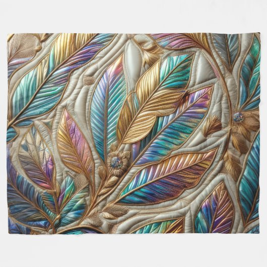 Design gequilter irrisierender Blätter Fleecedecke (Vorderseite (Horizontal))