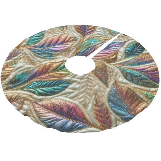 Design gequilter irrisierender Blätter Polyester Weihnachtsbaumdecke (Schrägansicht)