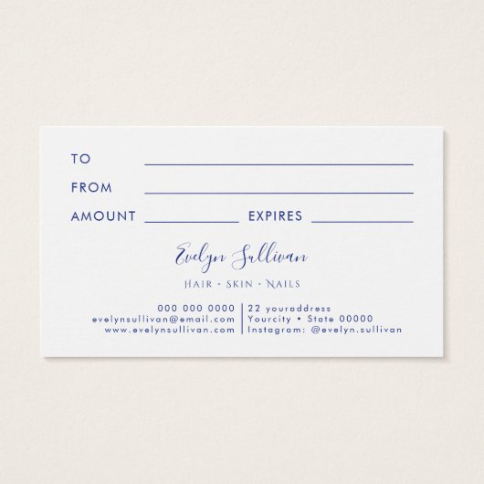 Design-Geschenkkarte für blauen Marmor (Rückseite)